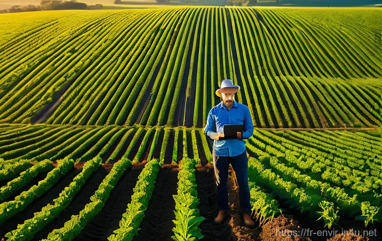 환경학을 위한 혁신적 연구 - **Prompt 1: Precision Agriculture of the Future**
"A vibrant, high-angle outdoor shot of a vast,...