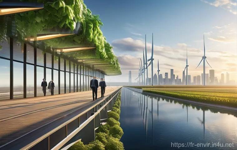 탄소 배출권 거래 - **Prompt:** A dynamic, futuristic cityscape at dawn, seamlessly blending advanced green architecture...